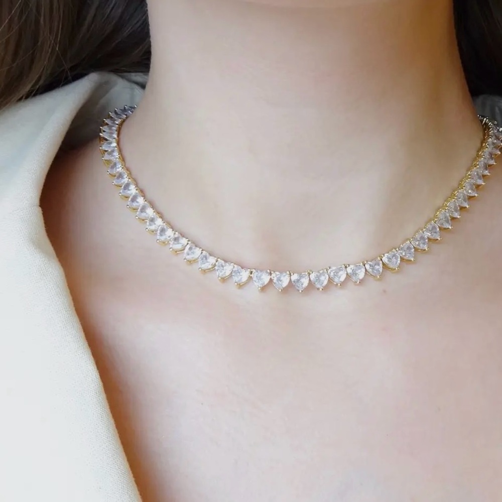 CZ Heart Tennis Necklace